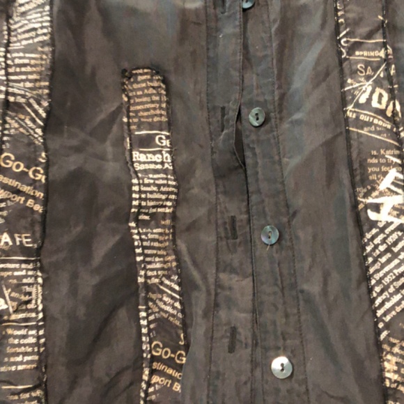 Vintage Chico’s Silk Black/Newsprint Stripe Button Up Blouse - Picture 2 of 9